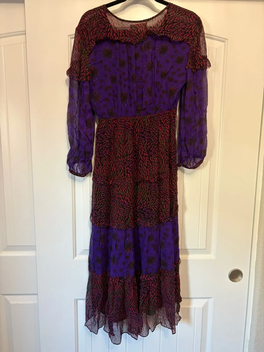Purple Printed V-Neck Tiered Midi Dress - Picture 2 of 10